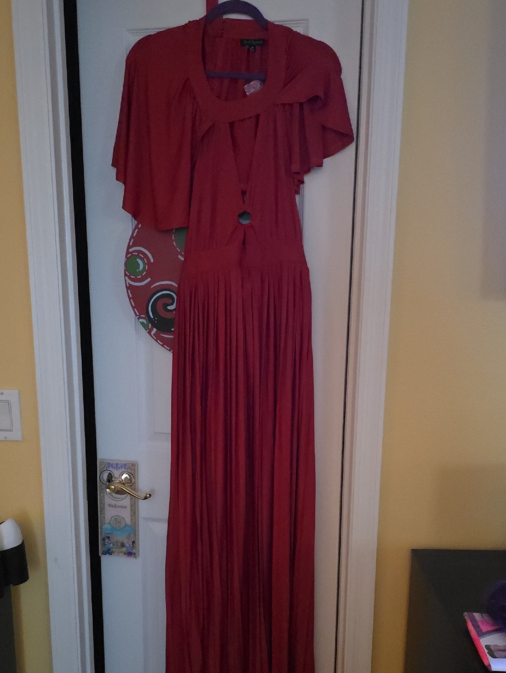 Unique Vintage Red Maxi Dress with Capelet